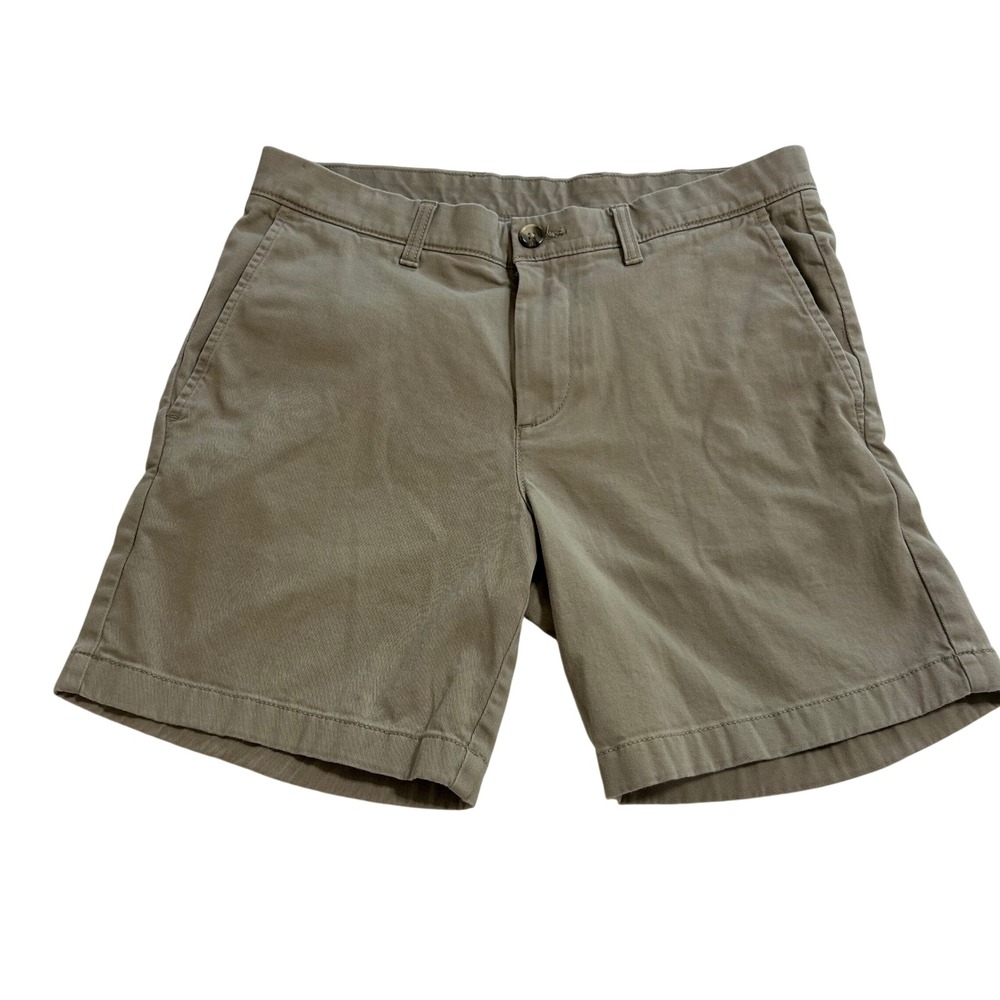 Roundtree & Yorke Mens Khaki Tan Flat Front Chino Shorts Size 32 Stretch Cotton